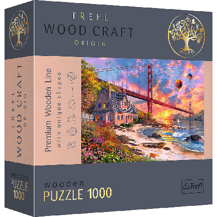 Trefl Wood Craft Puzzle 1000 - Sunset at Golden Gate / Захід Сонця над Золотими Воротами, фото 2