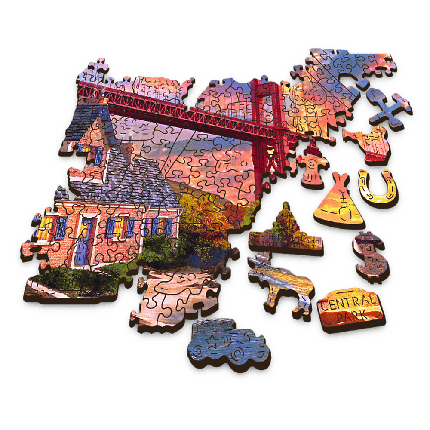 Trefl Wood Craft Puzzle 1000 - Sunset at Golden Gate / Захід Сонця над Золотими Воротами, фото 2