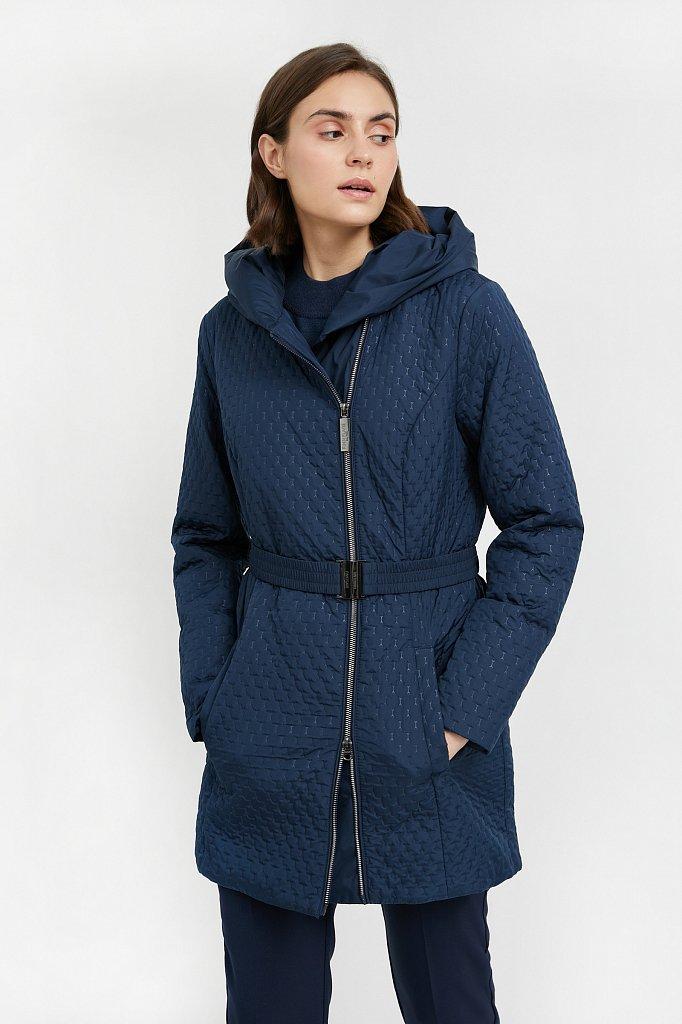 Стьобана жіноча куртка з поясом Finn Flare A20-11030-101 темно-синя M, фото 1