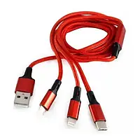 Дата-кабель Extradigital KBU1750 USB (тато)  -  Lightning/micro-USB/Type C (тато) 1m Red