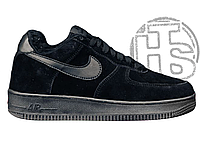 Мужские кроссовки Nike Air Force 1 Low Leather Suede Triple Black (c мехом) ALL04903