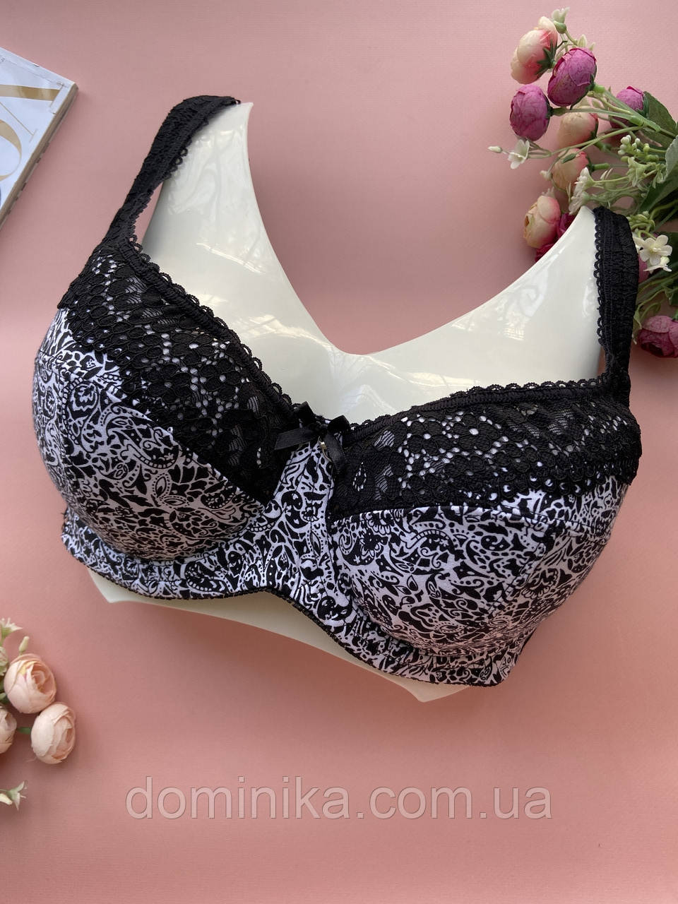 85/90/95/100D Бюстгальтер на великі груди без поролону чорно білий