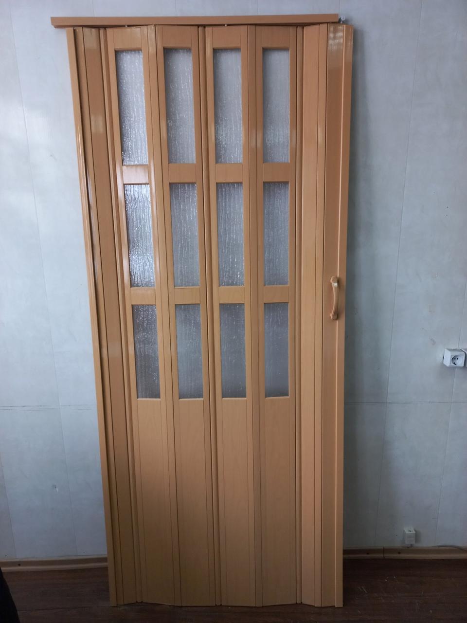 Двері гармошка міжкімнатна напівстостеклена, дуб світлий 3, 1020 x 2030x12м
