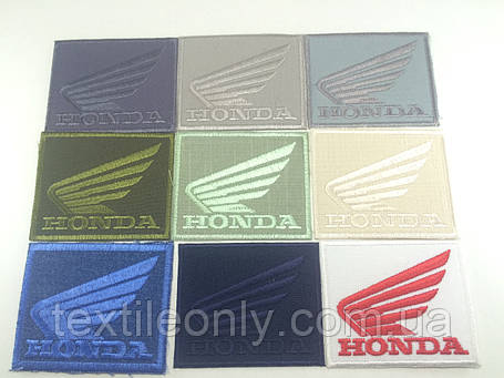 Нашивка HONDA колір темно-сірий 67x54 мм, фото 3