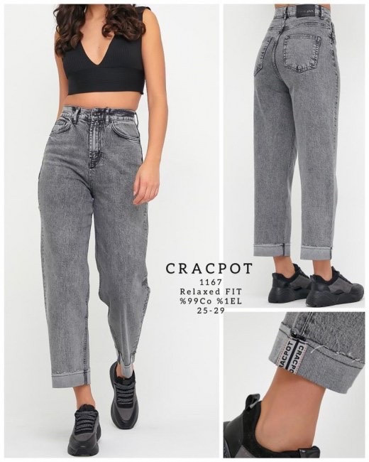Жіночі сірі джинси МОМ Cracpot