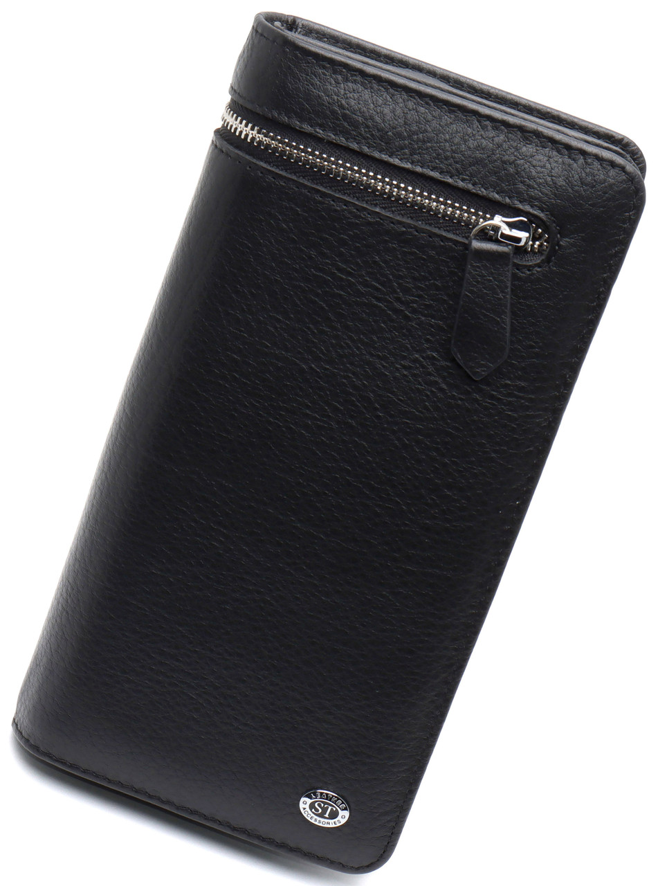 Чорний багатофункціональний чоловічий гаманець з натуральної шкіри ST Leather ST291