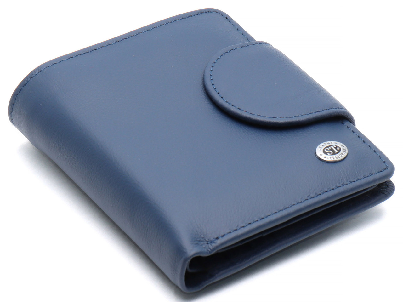 Темно-синій маленький гаманець з натуральної шкіри з фіксацією на кнопку ST Leather ST415, фото 1