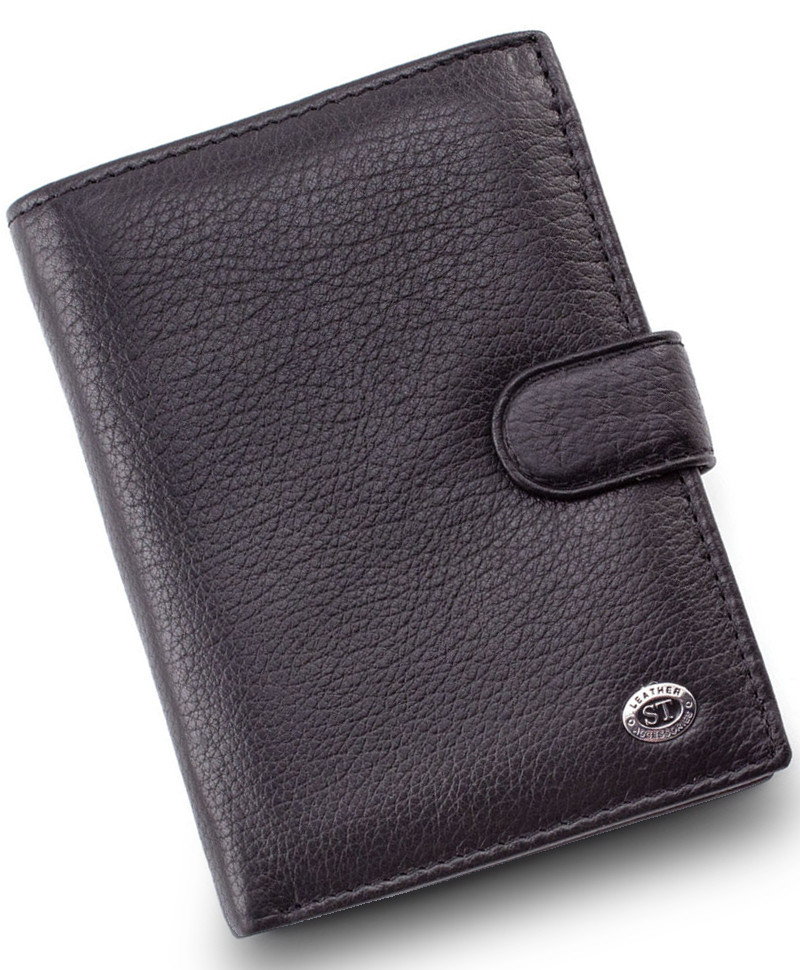 Чорне вертикальне портмоне з натуральної шкіри з блоком для документів ST Leather ST101
