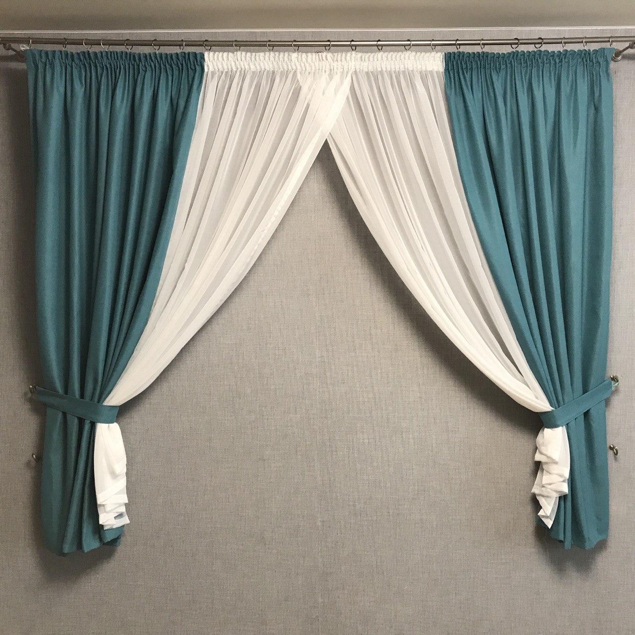 Красиві шифонові гардини для кухні, спальні, залу 400x170 cm Бірюза (KU-PK-100)
