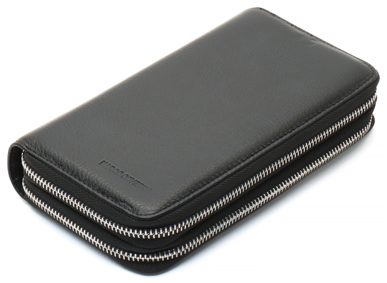 Чорний чоловічий гаманець-клатч на дві блискавки з натуральної шкіри Marco Coverna MC-801, фото 1