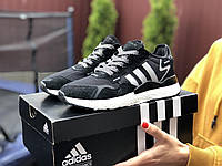 Кроссовки женские Adidas Nite Jogger Boost 3M Адидас Джогер Черно-белые Весна/лето/осень