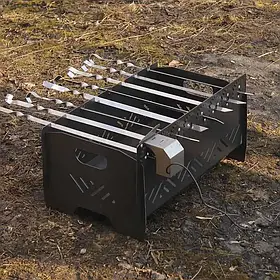 Мангал розбірний із вбудованою шашличницею та мотором на 12 шампурів сталь 3 мм для пікніка
