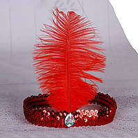 Красная повязка на голову с пером в стиле "Чикаго" - "Кабаре". Повязка-перо.Красный цвет.
