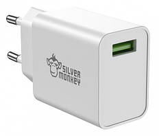 Зарядний пристрій Silver Monkey 18 W 3A. 3,6 В - 12 В  Quick Charge 3.0 (QC-USB18W-SM)