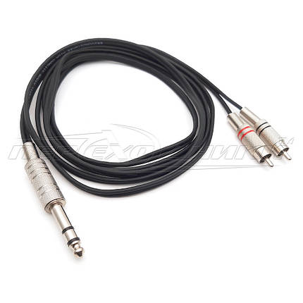 Кабель jack 6.3 mm стерео to 2RCA, у екрані, метал, фото 3