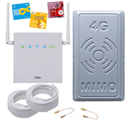 4G WI-FI комплект Домашній інтернет для дачі і приватного будинку (роутер ERGO R0516, антена МІМО 17 ДБ), фото 2