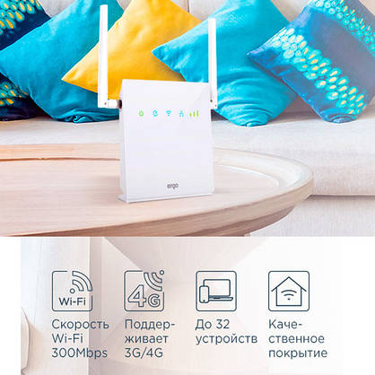 Потужний 4G WI-FI комплект Домашній інтернет (роутер ERGO R0516, антена MІМО 24 ДБ), фото 3