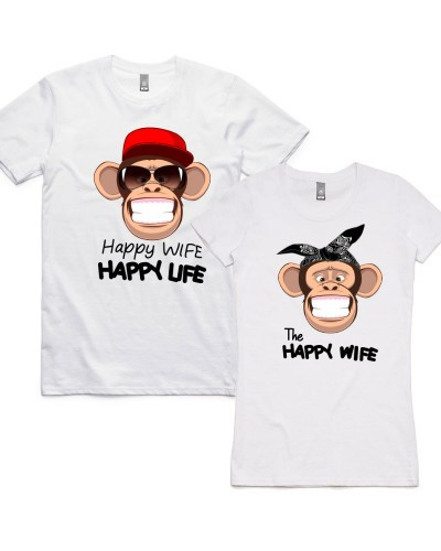 Парні футболки з принтом "Happy Wife Happy Life" Push IT