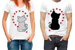 Парні футболки з принтом "Сердечка та котики" Push IT