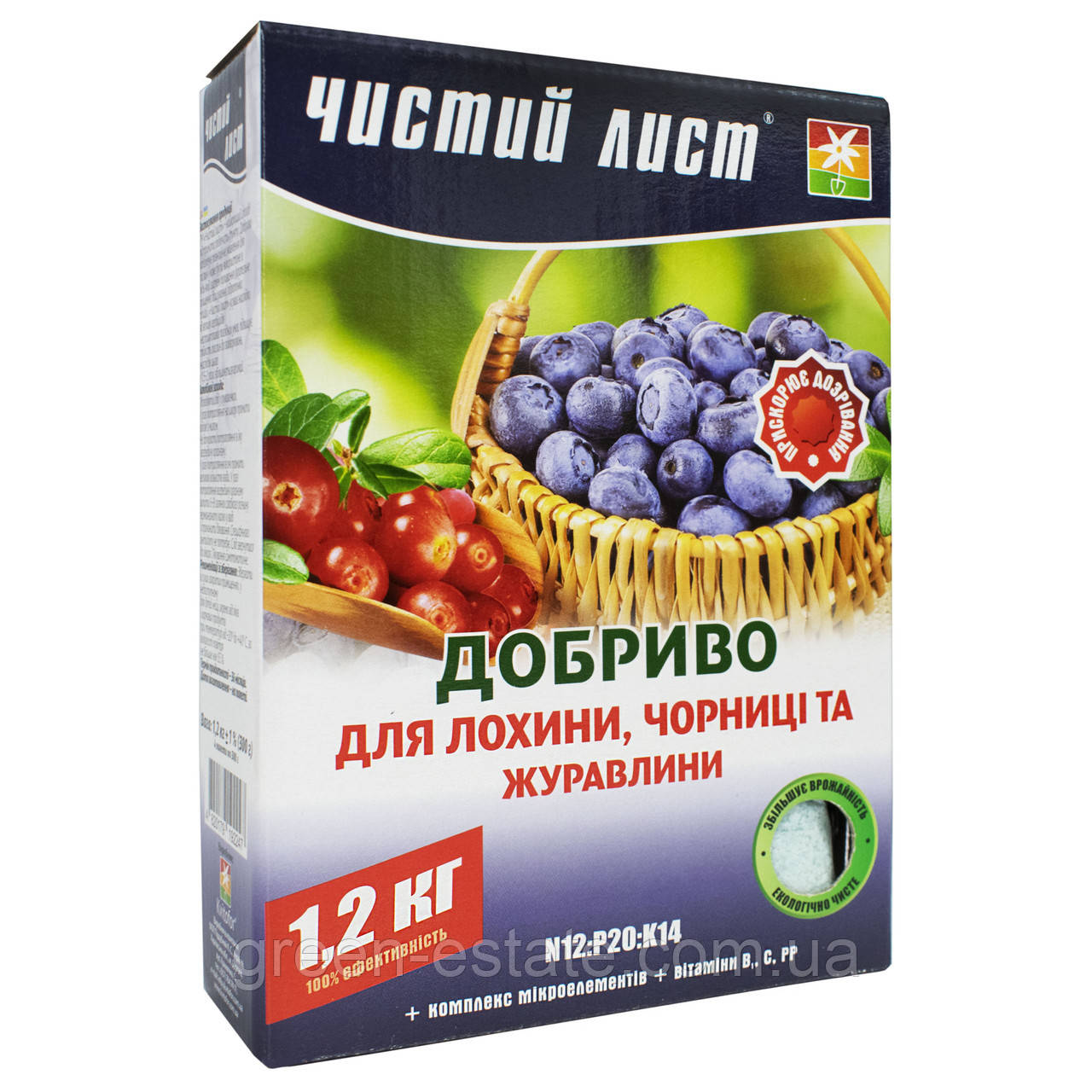 Добриво для лохини, чорниці та журавлини "Чистий лист" 1,2 кг.