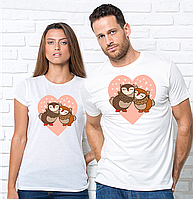 Парні футболки з принтом "Совоньки на рожевому серці" Push IT