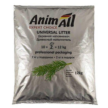 Древесный наполнитель AnimAll без аромата, для кошек, 10 + 2 кг в подарок
