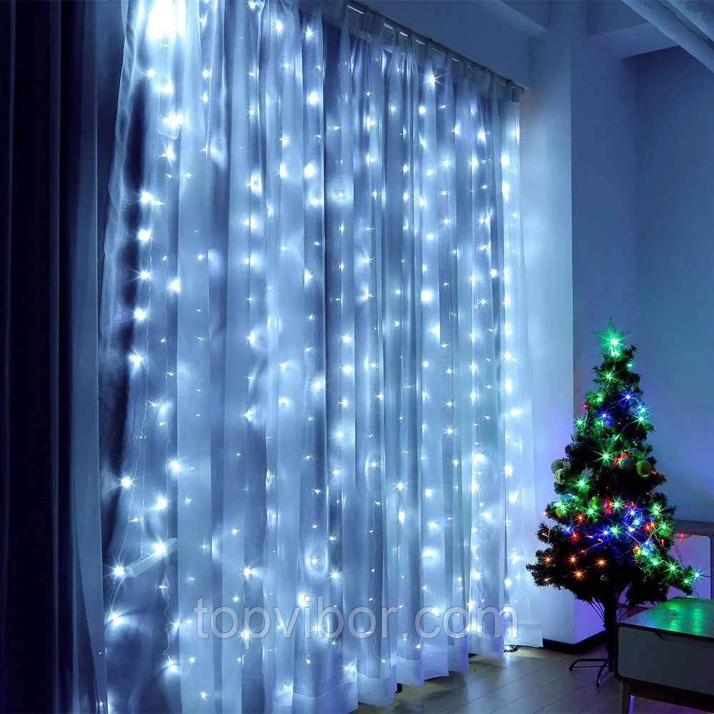 Новорічна гірлянда водоспад для дому Xmas W-3 3х1.9 м. 336 Led холодний білий, світлодіодна лід гірлянда штора