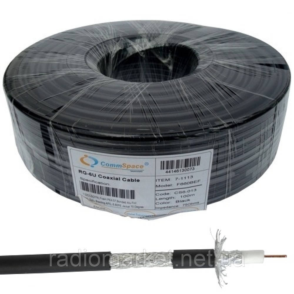 Кабель коаксіальний RG-6, F660BVF, зовнішній із гелем, 100m