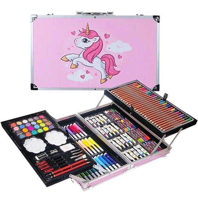 Художественный набор для творчества 145 предметов / Набор для рисования в чемодане Розовый