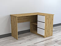 Стіл письмовий кутовий, Розміри 1244x817x750мм з ЛДСП 16мм, Білий / Дуб Артізан.