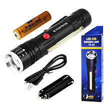 Ліхтар ручний BL-T6-26-T6+COB Li-Ion 18650 універсальний, магніт, зарядка USB, кліпса, бічне світло, фото 3