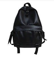Черный молодежный рюкзак из кожзама с внешним карманом