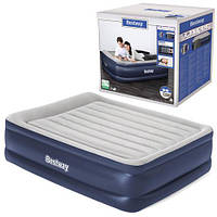 Надувне ліжко Bestway 67614, 152 х 203 х 51 (56) см, вбудований електронасос, підголовник, синьо-сірий
