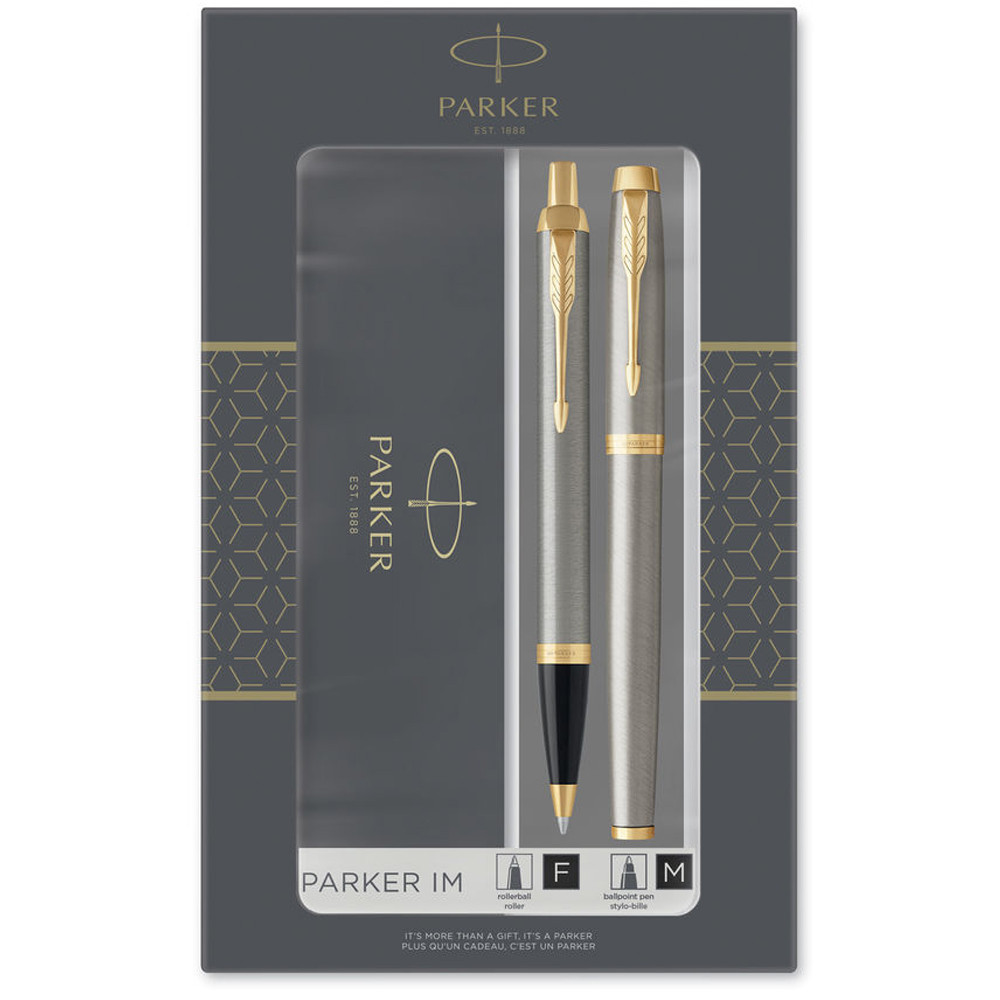 Набір ручок Parker IM 17 Brushed Metal GT RB+BP в подарунковій упаковці DUOSETS (22292b19)