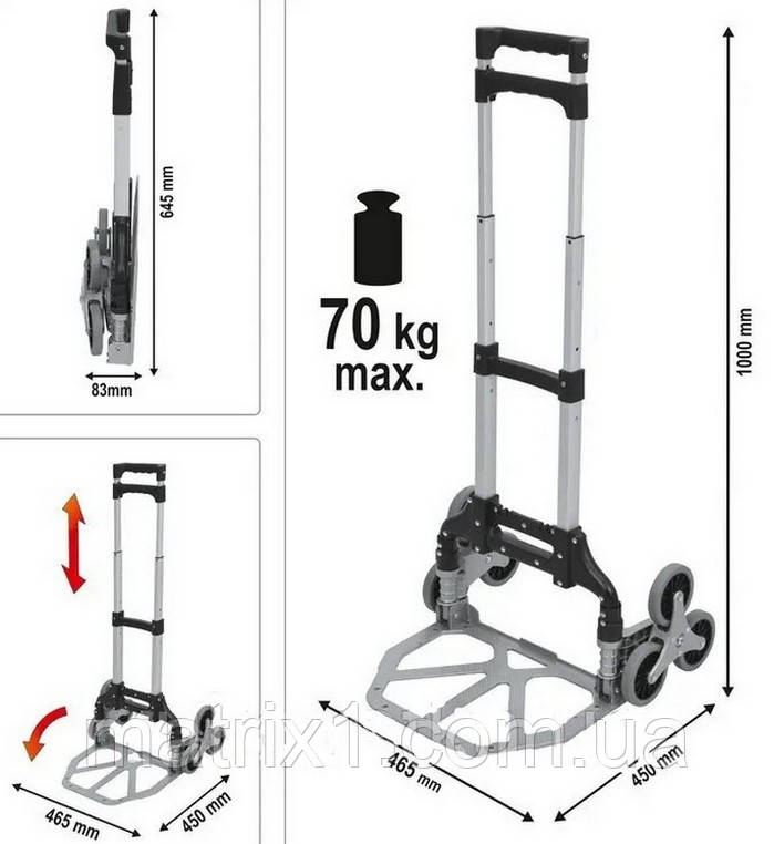 Візок з колесами для сходинок, розкладна макс. вага 70 кг, 100х45х46,5 см VOREL (Польща)