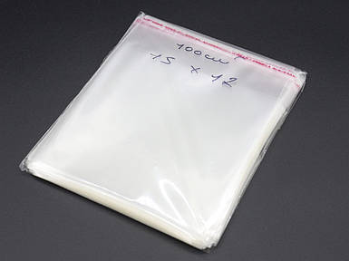 Поліпропіленовий пакет для упаковки з липкою клейкою стрічкою 15х12см 25мкм 100шт/уп у закритому вигляді - 11х12см
