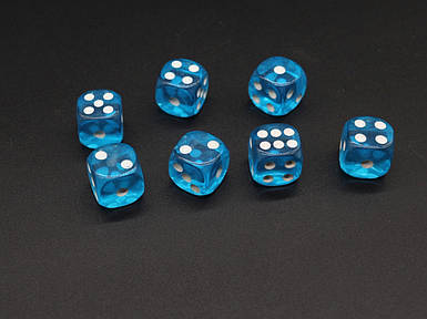 Кістки гральні для настільних ігор і покеру, блакитного кольору з білими крапками, розмір 14 мм, закруглені кути