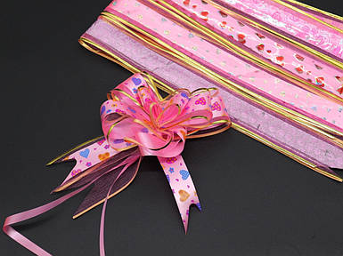 Бант-затяжка подарунковий для упаковки з поліпропіленової стрічки Колір світло-рожевий. 6х14 см
