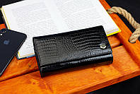 Чорний лаковий гаманець з великою монеткою та блоком для карт ST Leather S9001A, фото 8