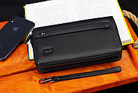 Чорний гаманець-клатч на дві блискавки з натуральної шкіри Marco Coverna B-592B-1Q, фото 10