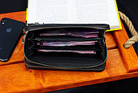 Чорний гаманець-клатч на дві блискавки із фактурної натуральної шкіри Marco Coverna MCJP-5902B, фото 9