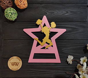 Міні вішалка для медалей з дерева, медальниця черлідінг, подарунок дівчинці