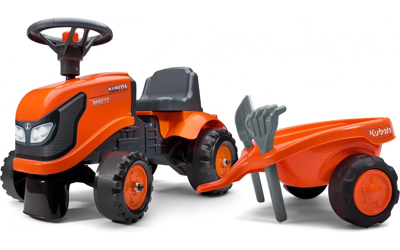 Дитячий трактор каталка з причепом, лопаткою та граблями Kubota Falk 260C від 1 до 3 років