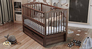 Дитяче ліжечко для новонароджених Веселка з маятником відкидною боковиною та шухлядою бук ліжко для немовлят