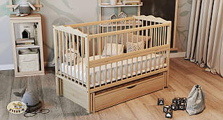 Дитяче ліжечко для новонароджених Веселка з маятником відкидною боковиною та шухлядою бук ліжко для немовлят