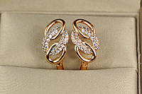 Серьги Xuping Jewelry три овальных звена с фианитами 1,6 см золотистые