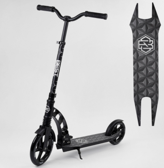 Складаний двоколісний самокат Best Scooter 37681 з підніжкою/колеса PU/1 амортизатор/колір чорний, фото 1