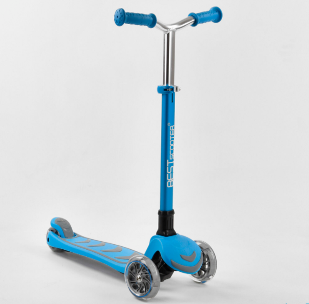 Дитячий складаний самокат триколісний Best Scooter Y-00180 алюмінієвий/колір блакитний, фото 1