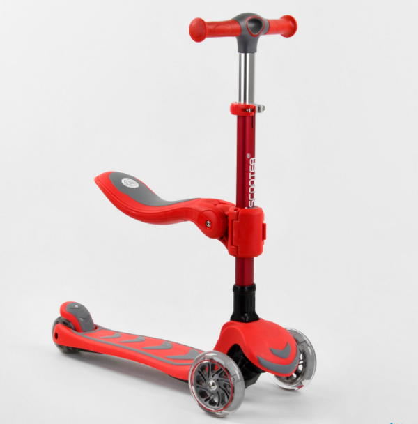 Дитячий складаний самокат із сидінням триколісний Best Scooter T-06188 алюмінієвий/колір червоний