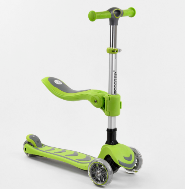 Дитячий складаний самокат із сидінням триколісний Best Scooter T-07196 алюмінієвий/колір салатовий